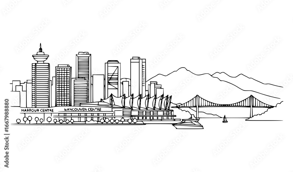 Naklejka premium Vancouver, Canada Vector Line Art