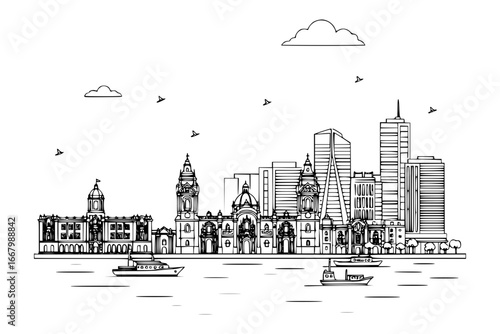 Lima, Peru Vector Line Art