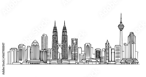 Kuala Lumpur, Malaysia Vector Line Art