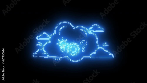 Wallpaper Mural Neon glowing cloud computing icon with gears, settings, and question mark symbolizing innovation Torontodigital.ca