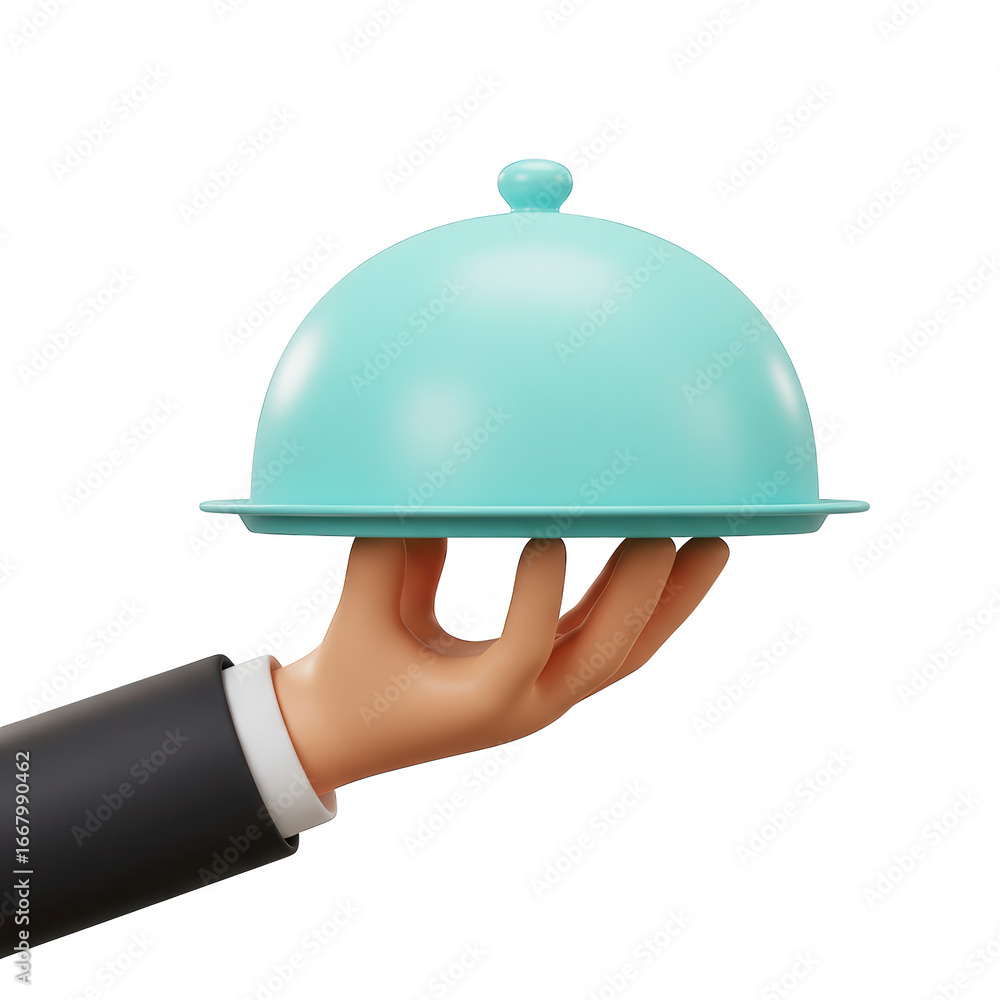 Fototapeta premium Turquoise dome food server held by hand isolated on transparent background