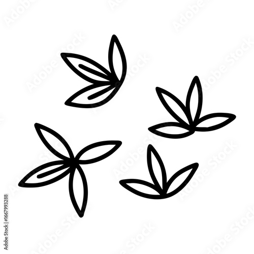 Simple and minimalist leaf design with a few leaves clustered together. Each leaf has three elegant leaflets that have been artistically arranged to give off an air of modern simplicity