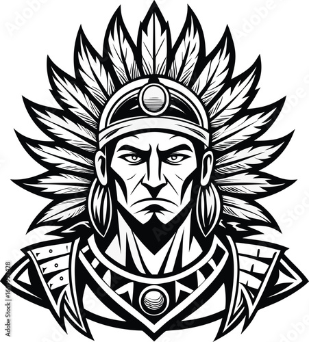 Warrior Wearing Ceremonial Feathered Headdress