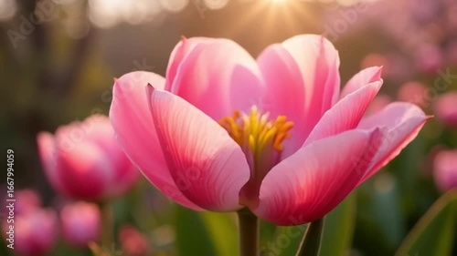 pink tulips in spring