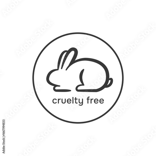 Cruelty free label with rabbit symbol, representing cosmetics and products not tested on animals, ethical and vegan friendly. Vector line icon illustration