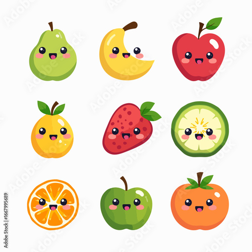 set of funny cartoon fruits
