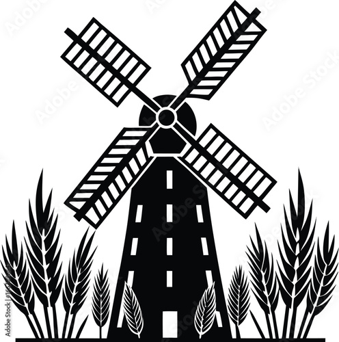 Windmill With Rotating Sails Casting Shadow