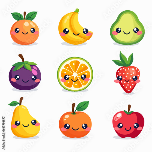 set of funny fruits