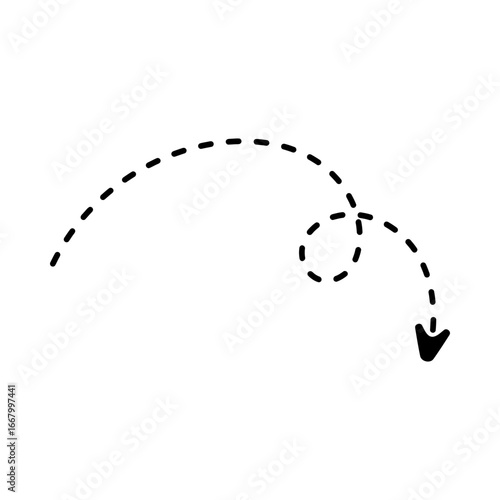 Curved dashed arrow pointing left, perfect for indicating direction in graphic design and illustrating paths or movements