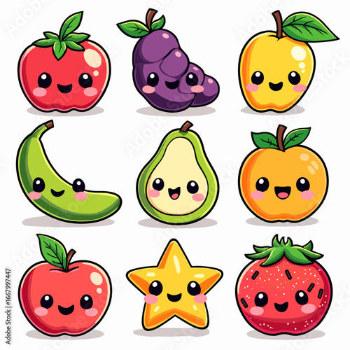 Summer set of fruits and berries,for stickers, prints and banners,vector illustration.