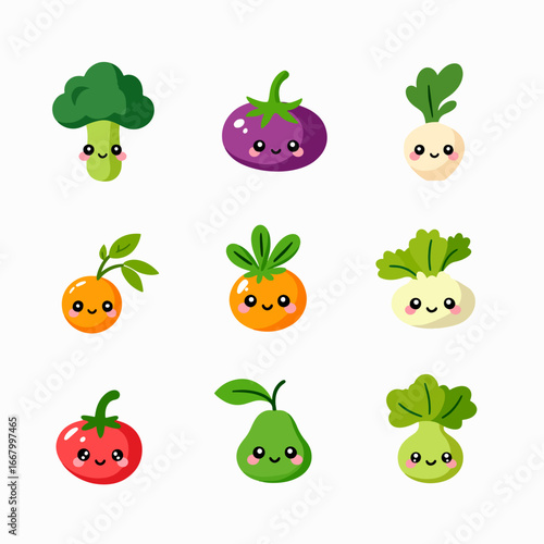set of funny cartoon vegetables