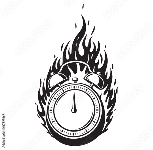 Burning alarm clock illustration depicting urgency and time pressure symbolized in flames