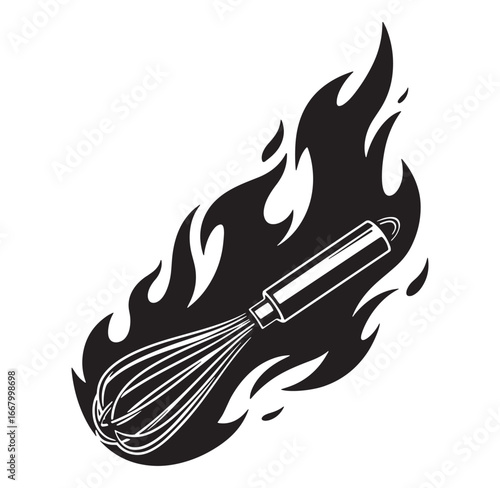 Burning kitchen whisk vector illustration representing heat and cooking elements isolated