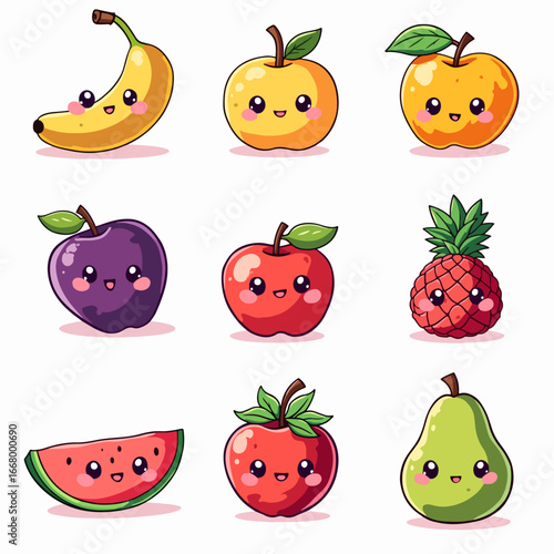 Set of funny cartoon fruits