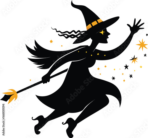 Witch Flying With Magical Sparks Trailing