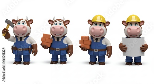 Cartoon cows construction workers
