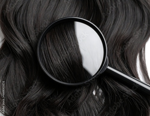 Magnifying Glass Inspecting Hair Strand Closeup