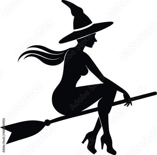 Witch Silhouette Seated Sideways On Broom
