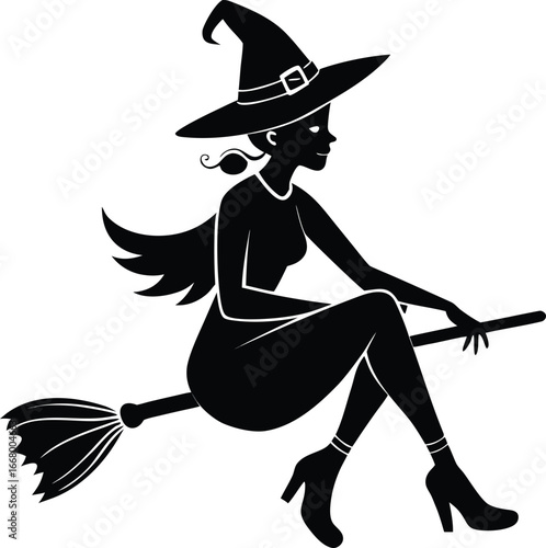 Witch Sitting Backward On Broomstick