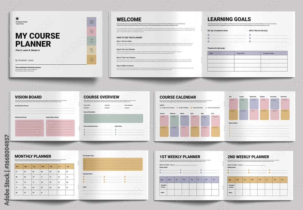 Academic Course Planner With Calendar Stock Template | Adobe Stock