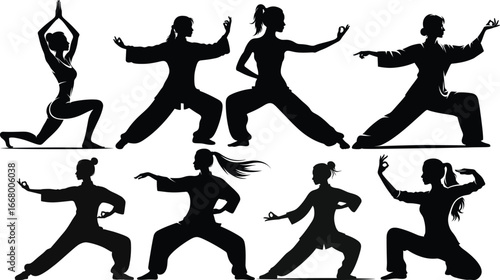 Silhouette of Woman Doing Yoga Tree Pose Vector Illustration