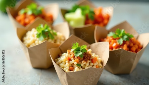 Biodegradable poke bowl containers ready for delivery, branding, environment