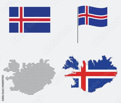 Iceland Map pinon world Map Location Travel Concept .Iceland National Flag Vector , Simple flat design. Iceland flag in officials colors and proportions,