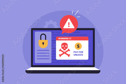 Ransomware Attack and Data Encryption Illustration. Vector Flat Illustration