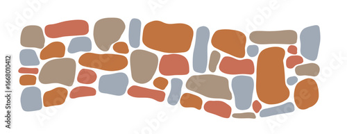 Pebble stone path top view drawn in flat style. Cobblestone road for garden
