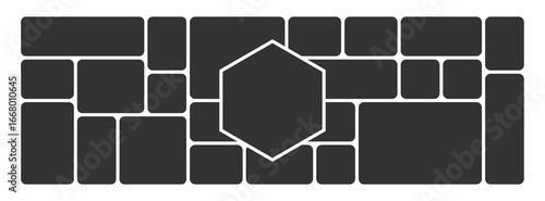 Mood board layout. Photo collage template with hexagonal. Moodboard grid. Album brandboard. Mosaic pictures frame. Portfolio images. Simple scrapbook background. Vector illustration
