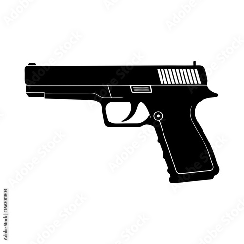 Illustration of a black handgun with a visible trigger and grip area