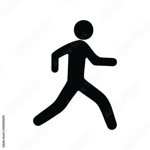 Silhouette of a person walking quickly or running on a white background