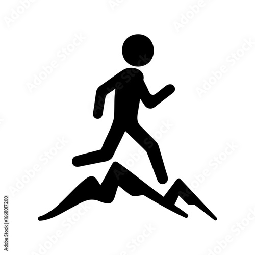 Iconic stick figure traverses challenging terrain, embodying resilience and determination to conquer mountain
