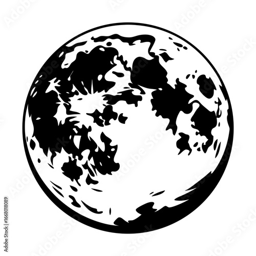 Moon surface crater illustration vector design-Black and white vector illustration of the moon showing crater details and surface textures, representing astronomy, space, and celestial exploration in