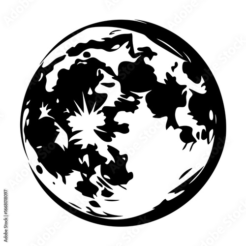 Moon illustration with crater patterns vector design-Black and white vector illustration of the moon with crater textures and surface details, symbolizing astronomy, space, and celestial objects in a