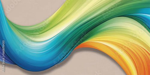 Abstract colorful flowing waves create a dynamic, modern art illustration on a blue background