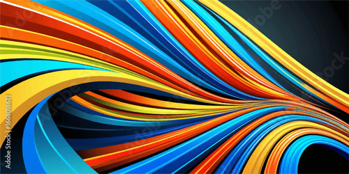 Vibrant rainbow swirls create an abstract background with colorful, flowing lines and a bright, decorative texture