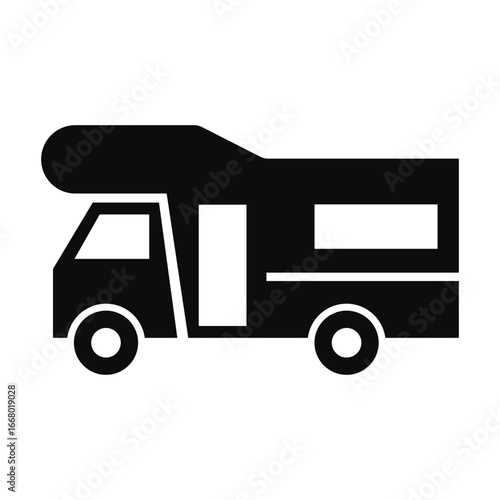 Vector illustration of recreational vehicle (RV truck) silhouette icon isolated on white background	