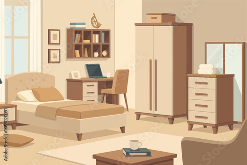 Elegant bedroom interior design for modern living, perfect for relaxation and creative work at home