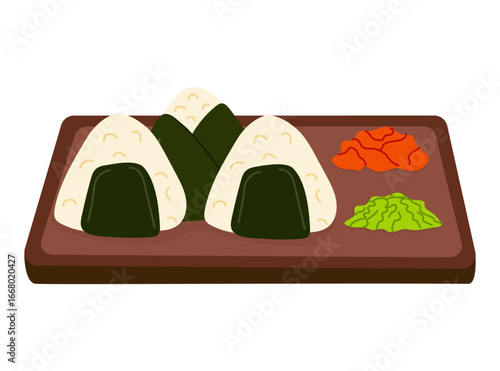 Delicious onigiri served with vibrant sides at a Japanese restaurant during lunchtime