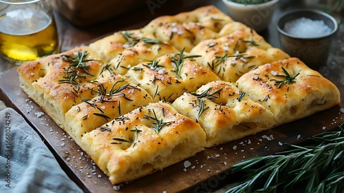 Fresh focaccia with rosemary and sea salt