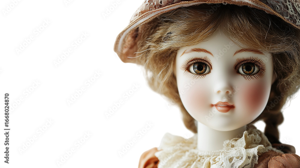Fototapeta premium Retro porcelain doll isolated on transparent background