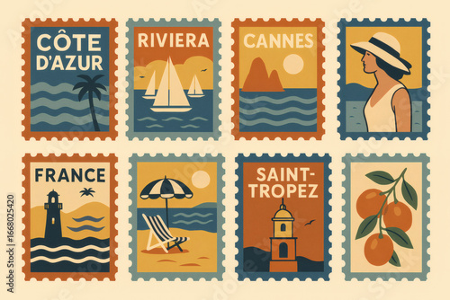 Retro Travel Poster Stamps Of The French Riviera