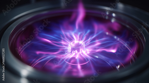 A chemical vapor deposition (CVD) chamber glows with plasma as it creates a perfect, ultra-thin film layer on a semiconductor substrate. This advanced materials engineering is a 