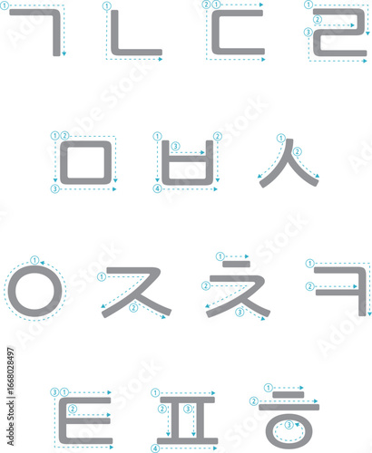 Korean Hangul Consonant Stroke Order Practice vol_01