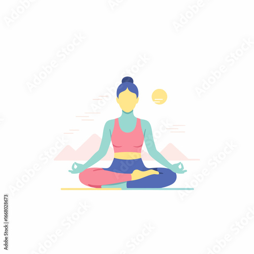 Wallpaper Mural Serene Woman in Lotus Pose Peaceful Yoga Meditation Illustration. Torontodigital.ca