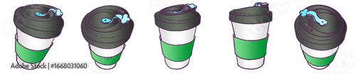 Coffee Takeout Cup with Green Sleeve PNG Illustration for Graphic and Web Design