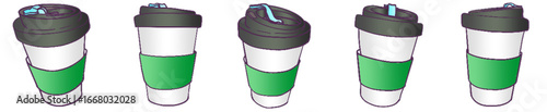Coffee Takeout Cup with Green Sleeve PNG Illustration for Graphic and Web Design