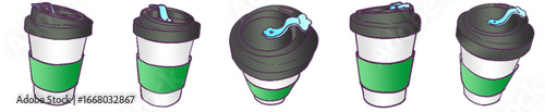 Coffee Takeout Cup with Green Sleeve PNG Illustration for Graphic and Web Design