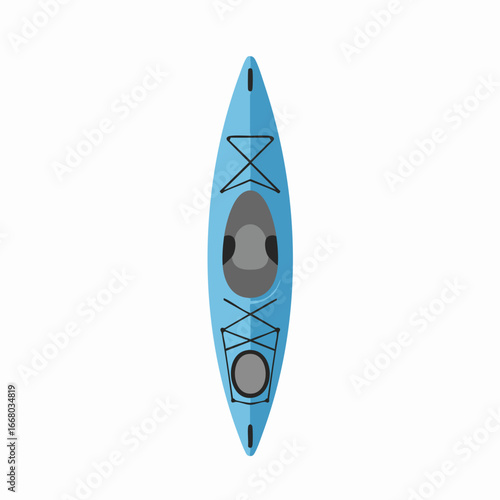 Top-down view of a light blue kayak with black bungee cords and gray seat